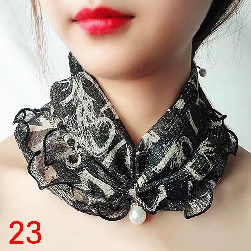 Women Jewelry Accessory Headscarf Pearl Headband Gold Thread Stretch Lace Scarf Necklace