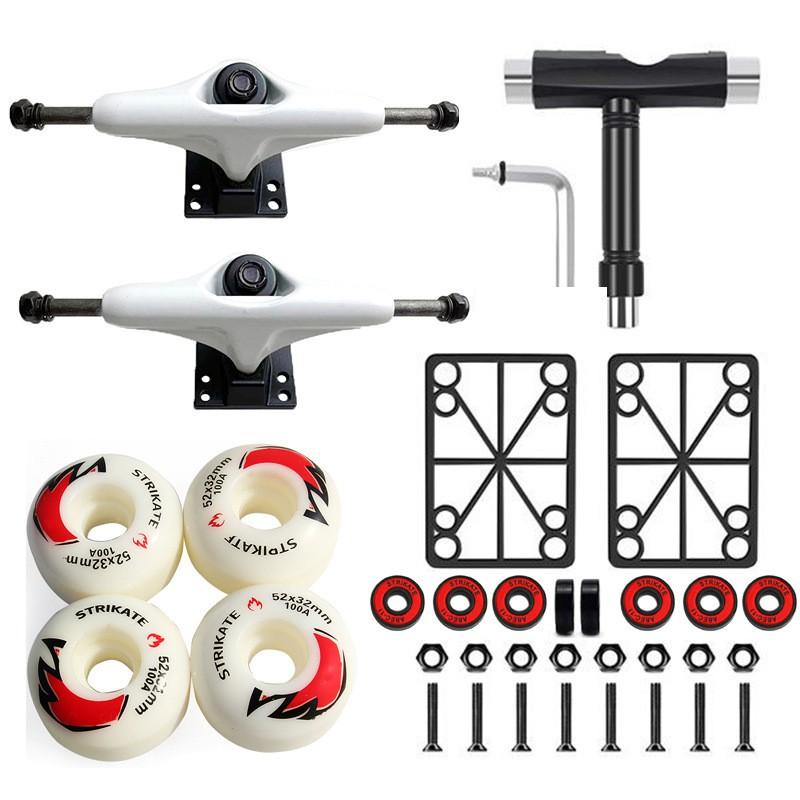 5 Inch Aluminum Skateboard Trucks With 52mm 100A PU Wheels Precision Bearings Kit Adult Street Park Skating