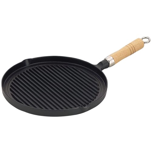 Ikenaga Iron Works Grill Pan with Wooden Handle, Induction and Gas Compatible, 26cm
