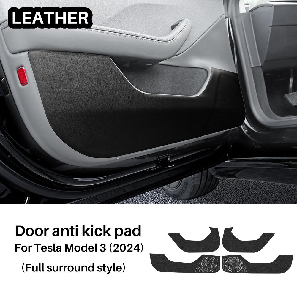 For Tesla Model 3 Highland 2024 Anti-Kick Mat Suede Leather Door Sticker Soil-Proof Children's Kick Pad Car Interior Protection