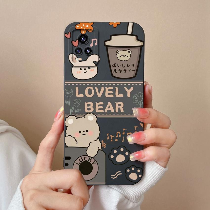 Case For Vivo V20 S16 Y77 S19 S10 V17 Y75 Lovely Bear Liquid Silicone Phone Cover Lens Protection High Quality Anti Slip Durable Shell For Vivo Casing