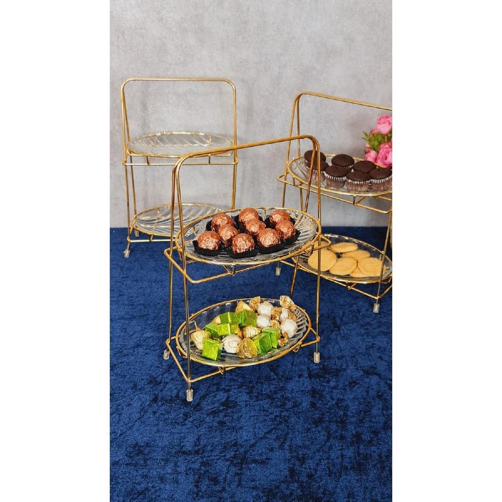 2-х уровневая золотая полка, сахарница, презентационная стеклянная тарелка
