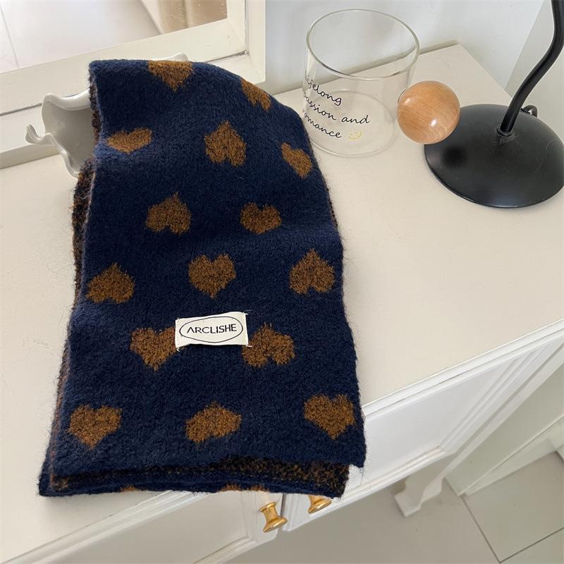 Korean Style Heart Knit Scarf for Girls Winter Warm Forest Neck Warmer Aesthetic Acrylic Wool Blend Fashion Cold Weather Scarf