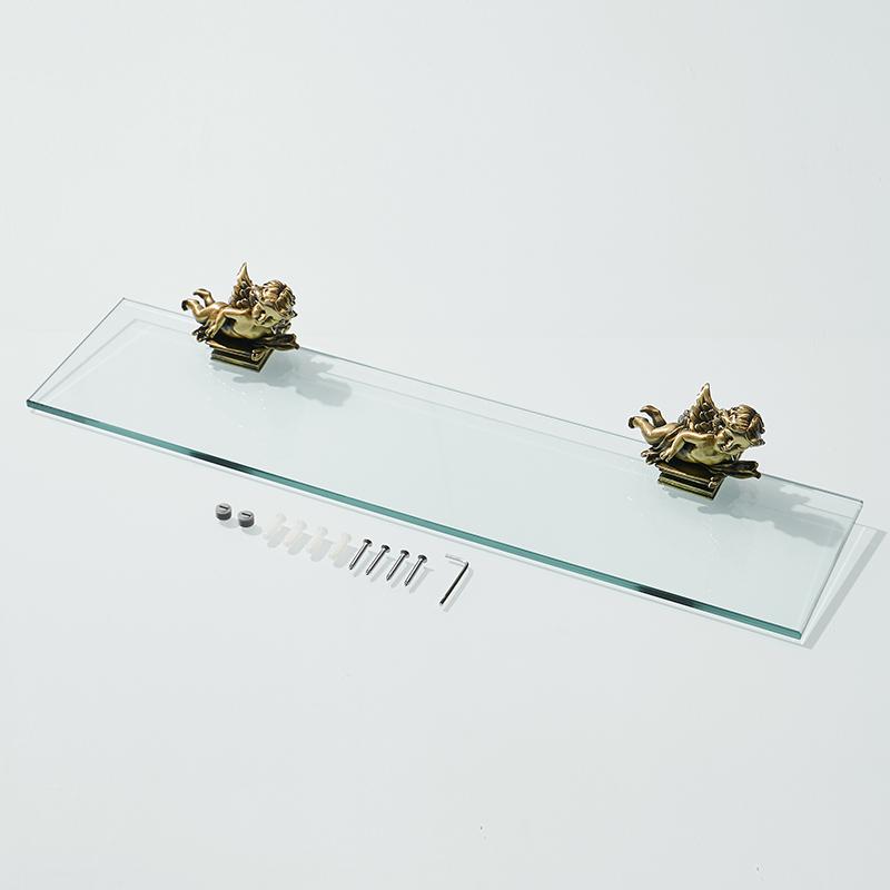 Aluminum Bathroom Glass Shelf Tempered Glass Rectangular 1 Tier Extra Thick Silver Wall Mounted MB-0783B