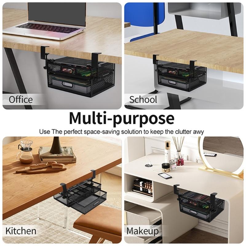 Эргономичный офисный блок для хранения с выдвижными ящиками, конструкция из черного металла, отделения с двойным доступом, органайзер под стол