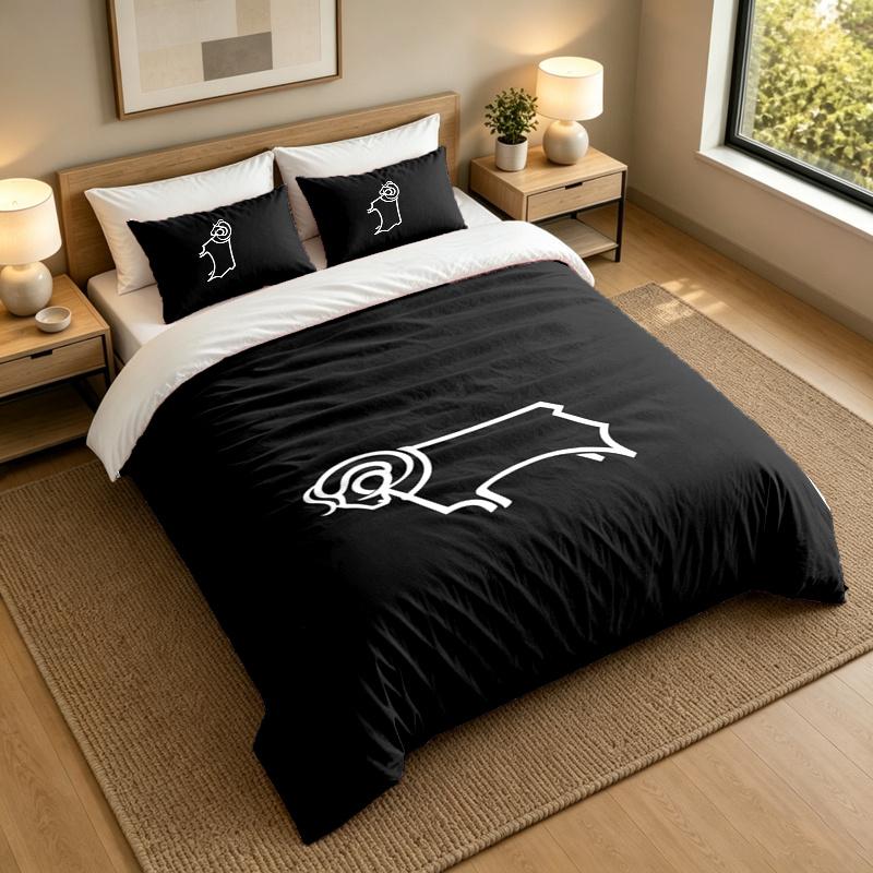 3-Piece Bed Sheet Set with Derby County FC Design, 1 Flat Sheet and 2 Pillowcases for Bedroom