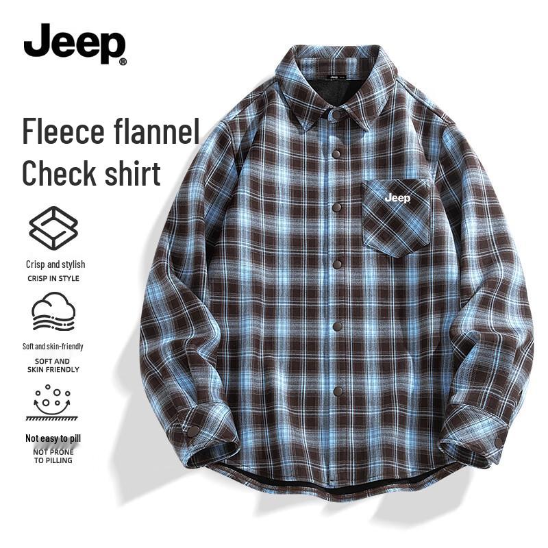 JEEP Men's Fleece-Lined Flannel Plaid Shirt Jacket