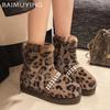 Леопардовый мех платформы женские зимние ботильоны бисер короткие плюшевые балетки хлопковая обувь 2025 тренд мода теплые зимние ботинки женские