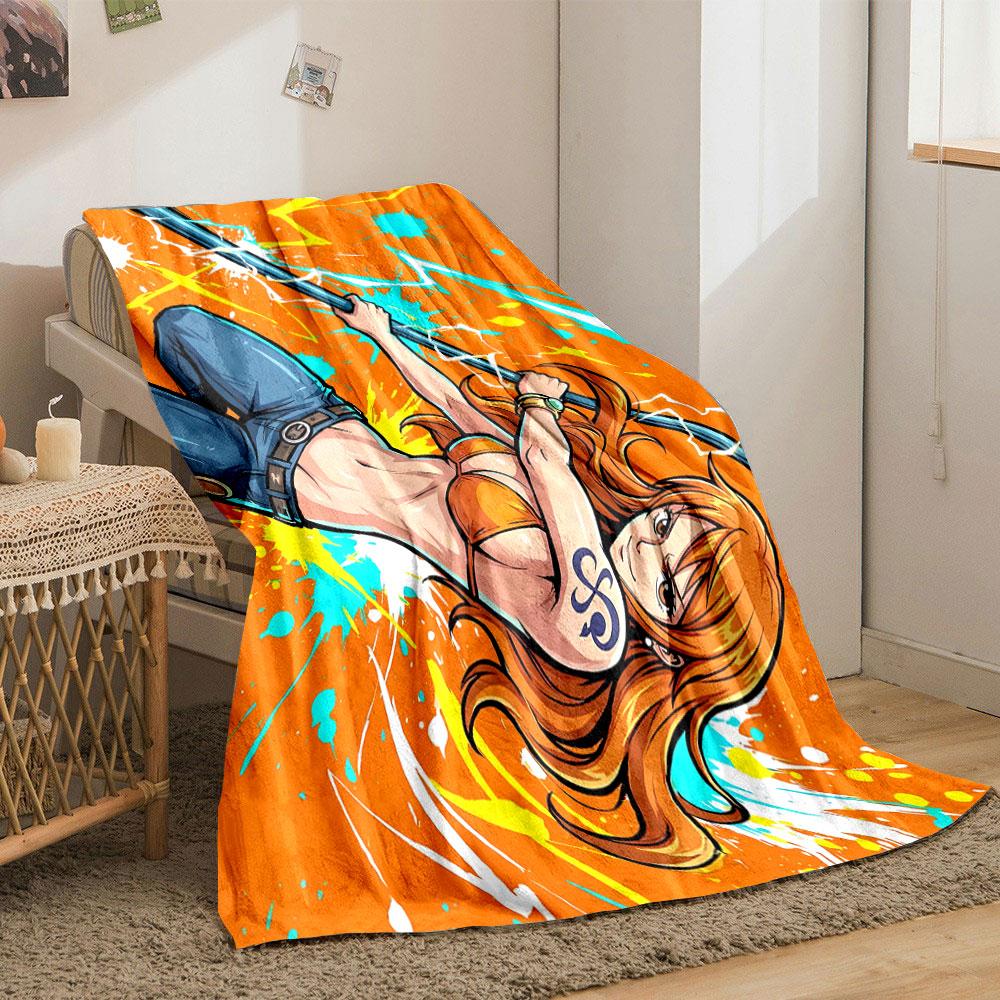Dynamic figure with vibrant orange and blue splashes and lightning bolts. for all seasons blanket lunch break throw gift