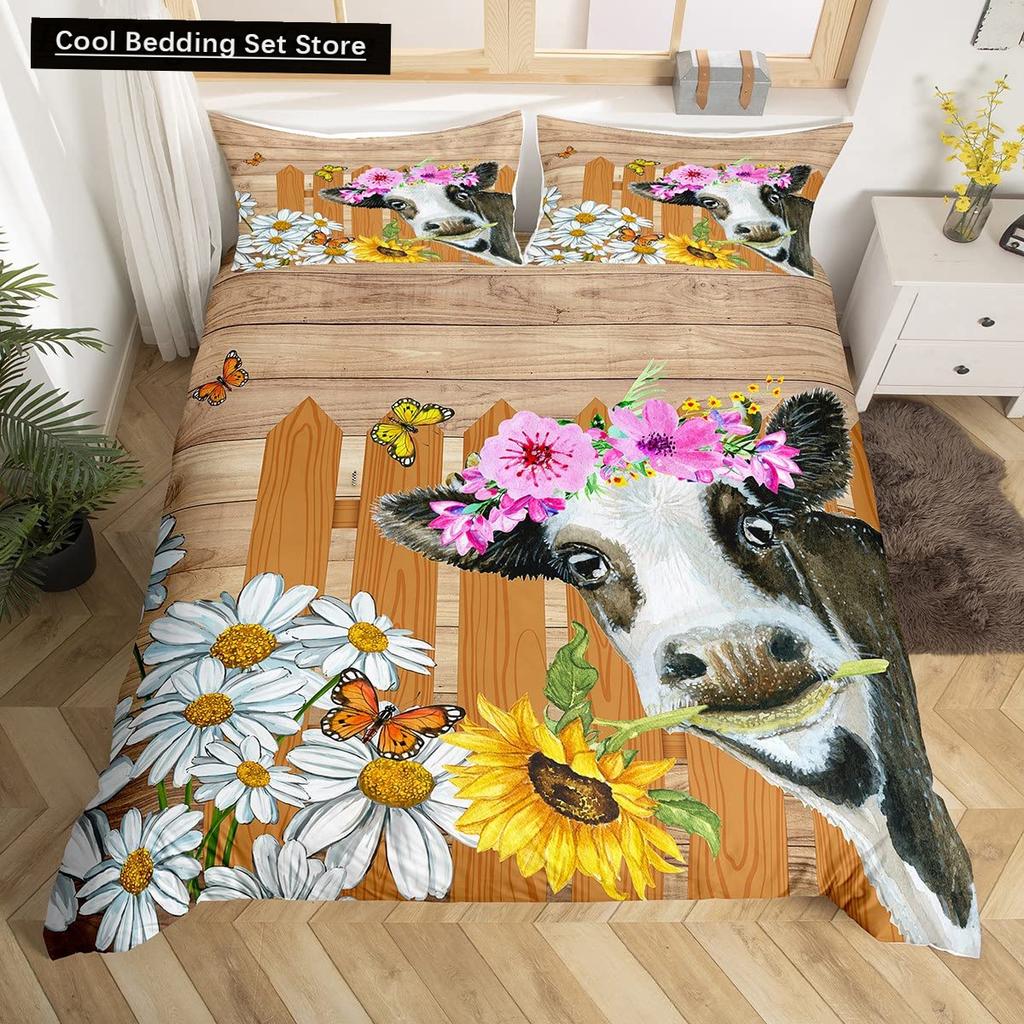 Farm Animals King Queen Duvet Cover Rooster Sheep Pig Cow Bedding Set Farmhouse Country Comforter Cover Polyester Quilt Cover