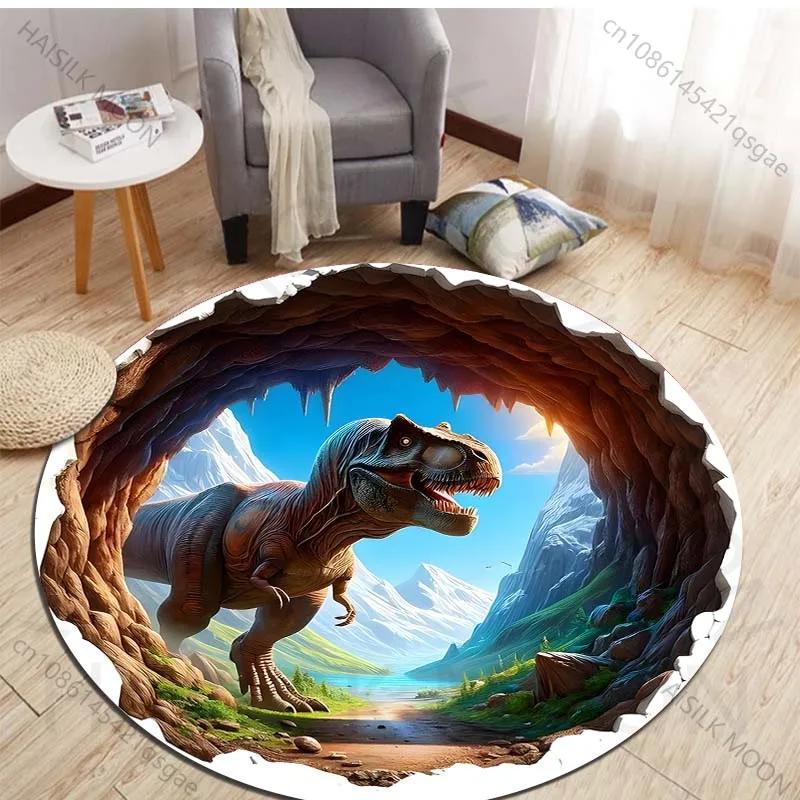 HD 3D Ковры Круглые с Принтом Динозавров для Спальни, Напольные Коврики для Детской Комнаты, Домашний Коврик для Ванны, Ковер для Гостиной, Домашний Декор