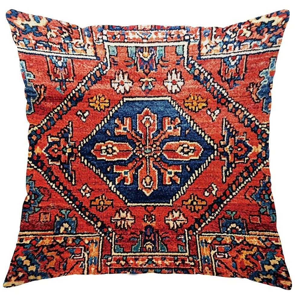Exquisite Ethnic - Style Pillow Cover: Intricate Geometric Patterns In Vibrant Reds and Blues,Sofa Decoration Cushion Cover