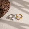 Stainless Steel Geometric Open Ring Gold Plated CZ Zircon Adjustable Chunky Statement Ring for Women Daily Wear Fashion Jewelry