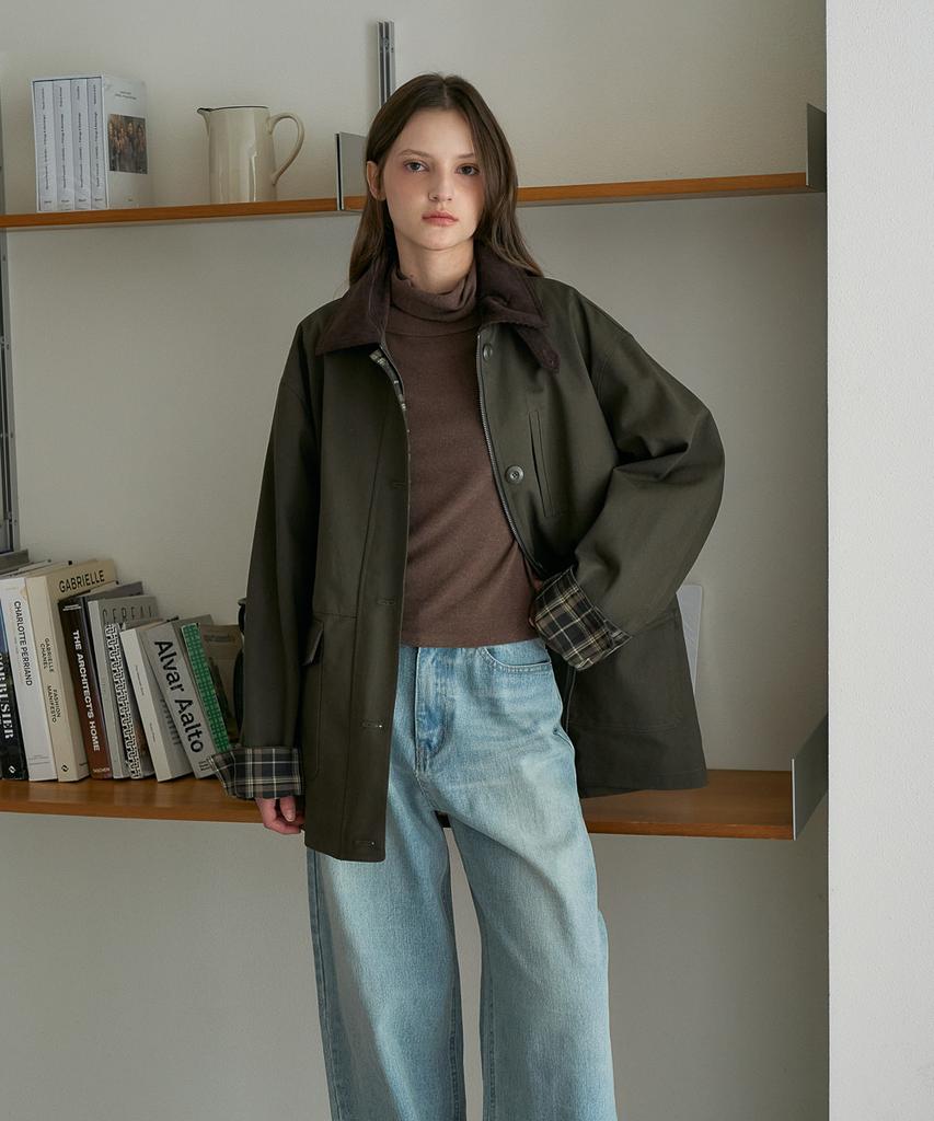 DEHEVE Check Sleeve Work Jacket [Khaki]