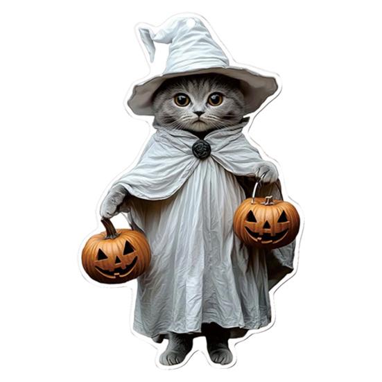 Halloween Cat Ornament Cute Cat with Witch Hat Pumpkin/Skull Hanging Decoration 2D Flat Acrylic Car Rearview Mirror Charm Christmas Tree Decoration