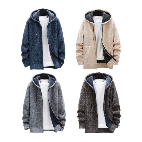 Зимняя мужская куртка из утолщенного флиса с капюшоном, застежкой-молнией на шнурок, длинными рукавами, свитером, пальто с карманами, эластичными манжетами в стиле ретро