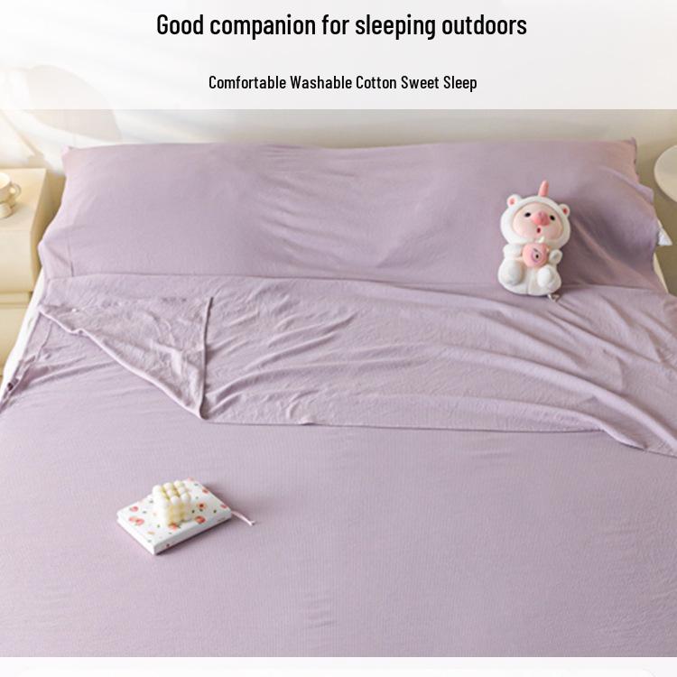 Portable Stain-Proof Cotton Sleeping Bag: Detachable, Solid Color Duvet Cover with Bed Sheet for Travel and Hotel Stays.