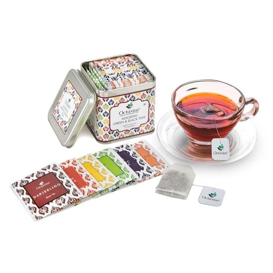 Подарочный набор пакетиков для чая Octavius | 6 разных вкусов черного и зеленого чая в элегантной подарочной коробке | Чайные пакетики в конверте для свежести | IcedTea25TeaBag