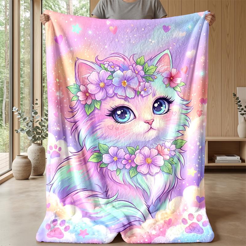 Girly Fantasy Cat Theme blanket Lightweight Warm Flannel Blanket Decorative Throw Blanket for Home Decoration