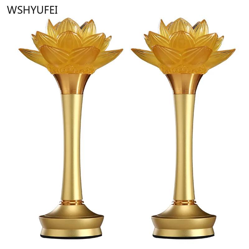 Стеклянный подсвечник в виде лотоса, передний храм Будды, домашнее жертвоприношение, молитва о благоприятности, 2 шт./лот