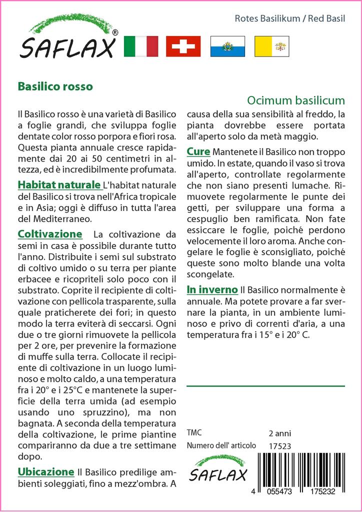 SAFLAX Garden in the Bag - Базилик красный - 200 семян - С субстратом в подходящем пакете - Ocimum basilicum