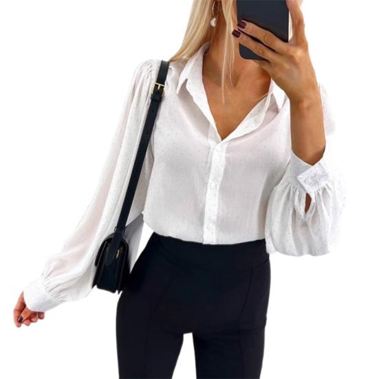 Женская рубашка с лацканами и длинным рукавом, однобортная рубашка, повседневная, для поездок на работу, свободный крой