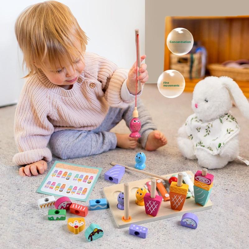 Toy Wooden Ice Cream Fishing Piano Playing Toys For Kids Play Educational
