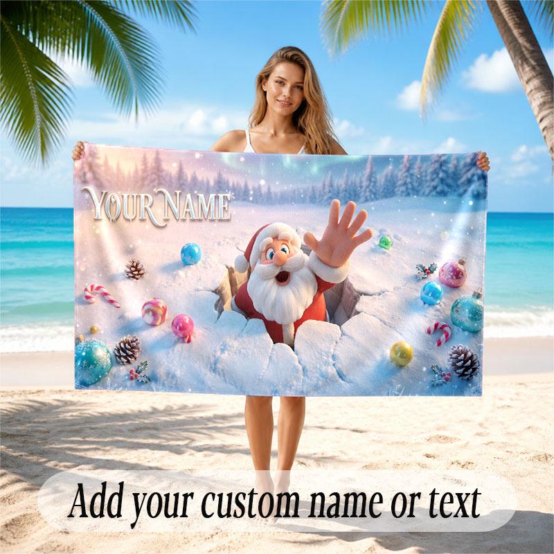 Christmas Winter Theme Soft Beach Towel Personalized Custom Name Text Towel Portable for Beach Pool Travel