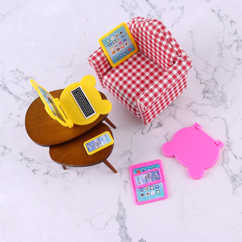 3Pcs/Set 1:12 Dollhouse Miniature Folding Laptop Model Computer Tablet Phone Set Doll House Office Scene Home Decor Toy