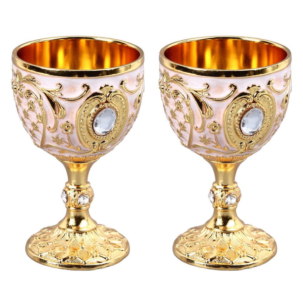 2PCS Small Metal Wine Cup 30ml Capacity Embossed Wine Glass Vintage Goblet Banquet Celebration