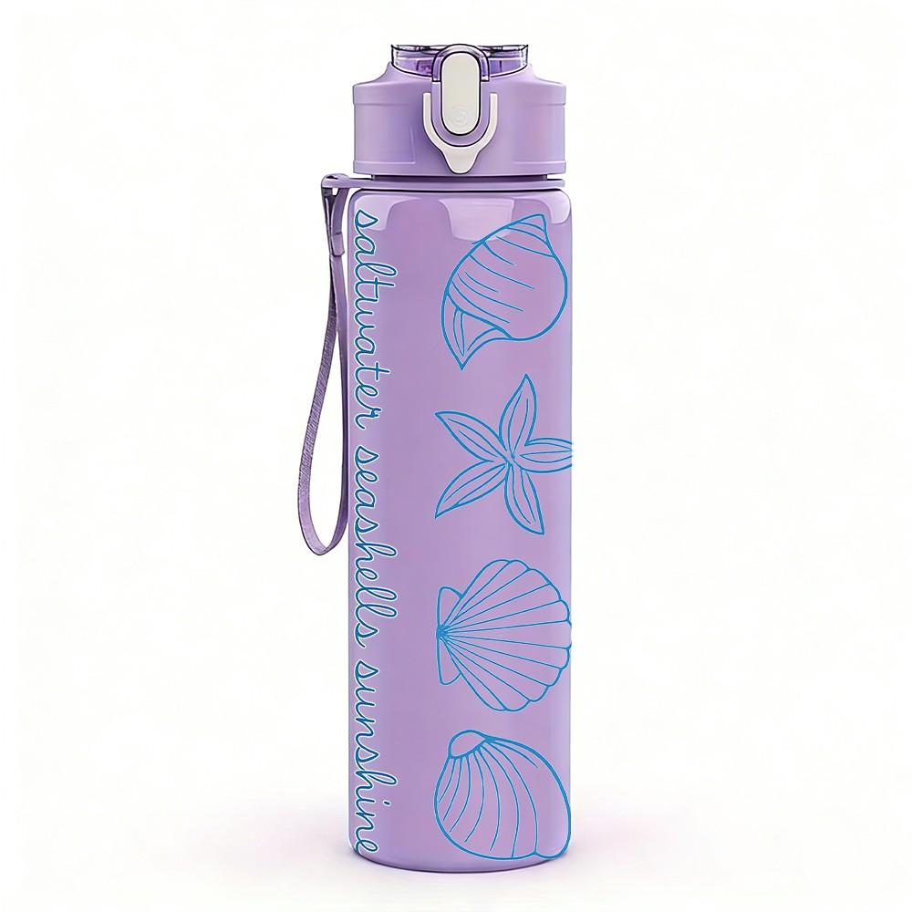1PC Blue Seashell Ruler Texture 750ml Color Plastic Sports Water Bottle Leakproof Flip Straw Lid For Sports Office Home Use