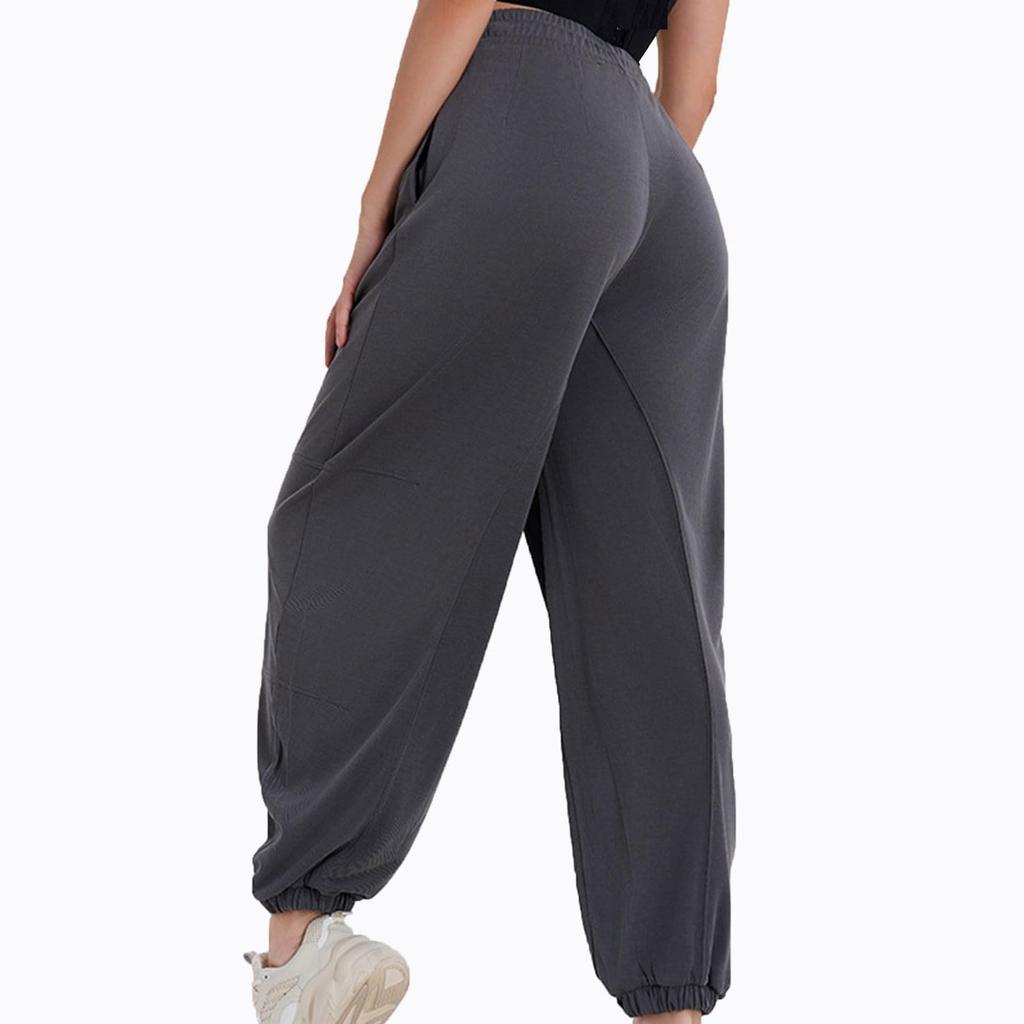 Women Elastic High Waist Pant Casual Active Fit Wide Leg Long Pants Trousers With Pockets