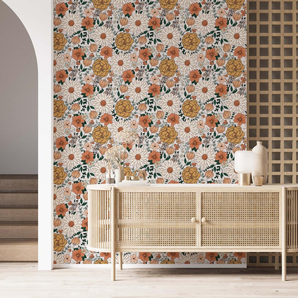 Ретро Цветочные Самоклеящиеся Обои Винтажные Цветочные Обои для Спальни Гостиной Подходящие для Арендаторов Съемная Контактная Бумага
