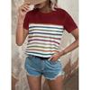 Summer Women's 3D Striped Printed T-shirt Top Casual Short Sleeved Round Neck Clothing
