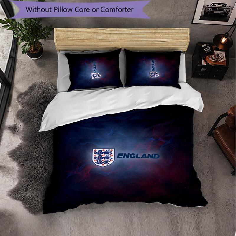 England Football Pattern 3 Pieces Bedding Set Soft Microfiber Duvet Cover with Pillow Cases for Bedroom