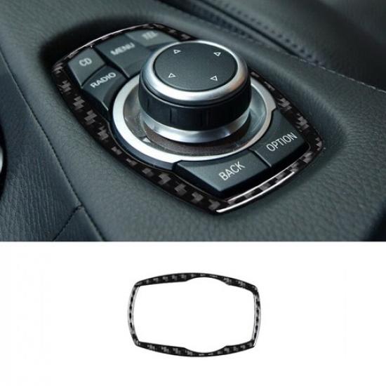 Bright Carbon Fiber Car Center Media Knob Frame Sticker For BMW 6 E64 2004-2010