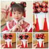 Red Children Hanfu Hair Ring Tassel Chinese New Year Headwear Simple Bow Wig Braid Hair Rope  Baby