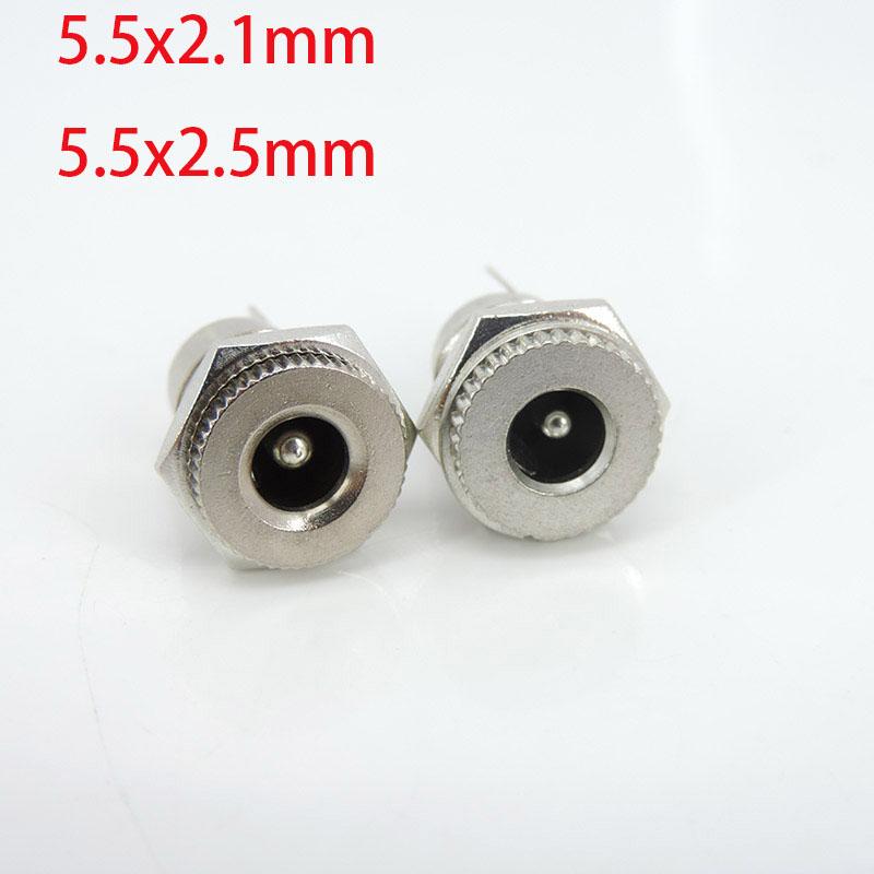 10pcs Silver Metal DC Power Male Female Socket Plug Jack Connector 5.5x2.1mm 5.5mm X 2.5mm with Spring Yellow Head 5.5*2.1 5.5*2.5mm