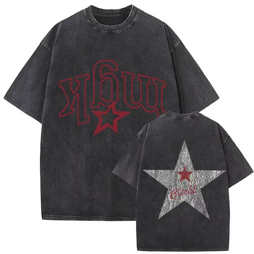 Rapper MGK Lost Americana Tour T-shirts Machine Gun Kelly Vintage Washed Graphic T Shirt Man's Hip Hop Short Sleeve T-shirt