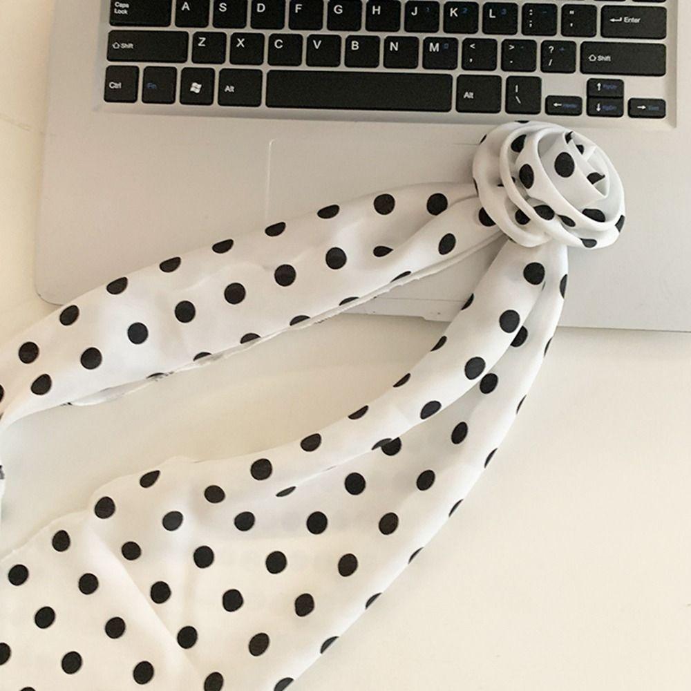 Wrap Polka Dot Scarves Bow Ties Collar Flower Decoration All-match Long Silk Scarf Female