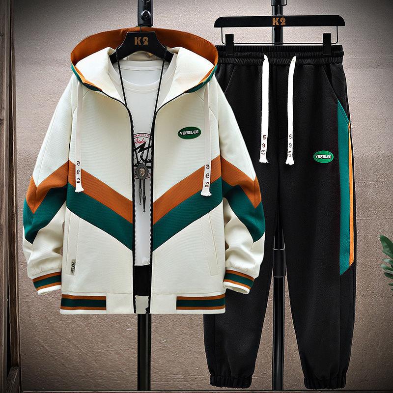 Spring Autumn Men's Sets Korean Fashion Joggers Suit Men Casual Men Patchwork Streetwear Hooded Tracksuit Men Two Piece Set