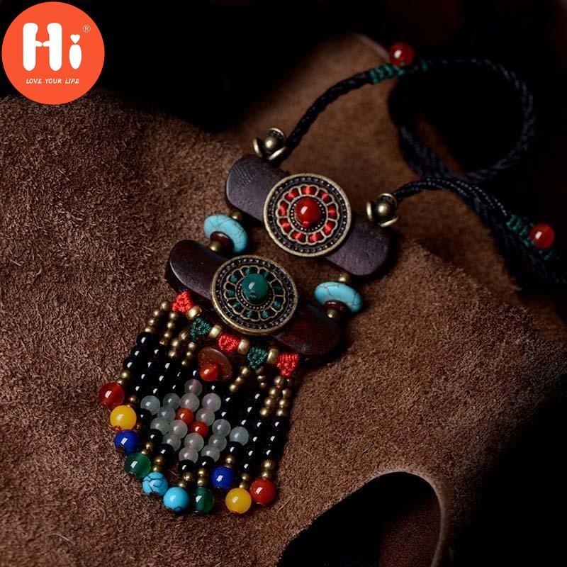 Привет Ожерелье Бусины Длинные Винтажные Бохо Веревка Кусочек Цепи Каменные Подвески Богемные Этнические Женщины Watchworld