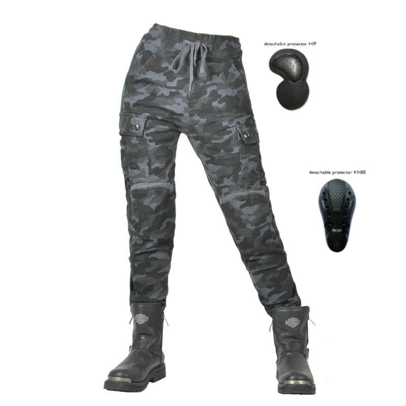 Womens Motorcycle Riding Pants With Kevlar Reinforcement Camo Denim Style Elastic Cuff Fall Season