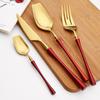 Dinnerware 18/10 Red Gold Stainless Steel Western Tableware Steak Dinner Spoons Set Knife and Fork Set Household Fork Teaspoons