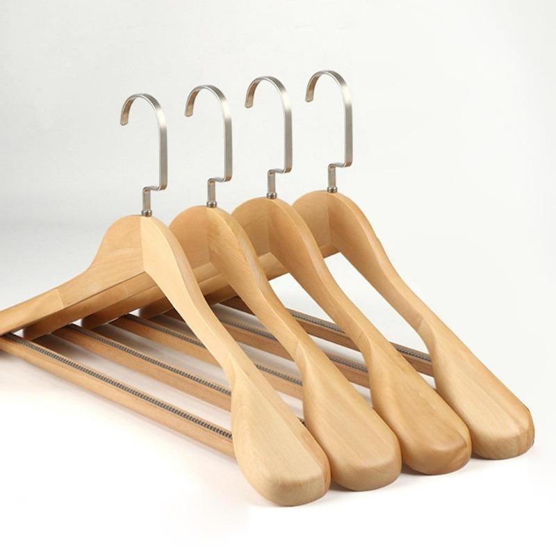 3pcs Non Slip Wide Shoulder Hanger Wooden Heavy Duty Strong Coat Hangers,Smooth Finish 360° Swivel Hook Solid Wood Hangers Shirt Suit Closet Organizer