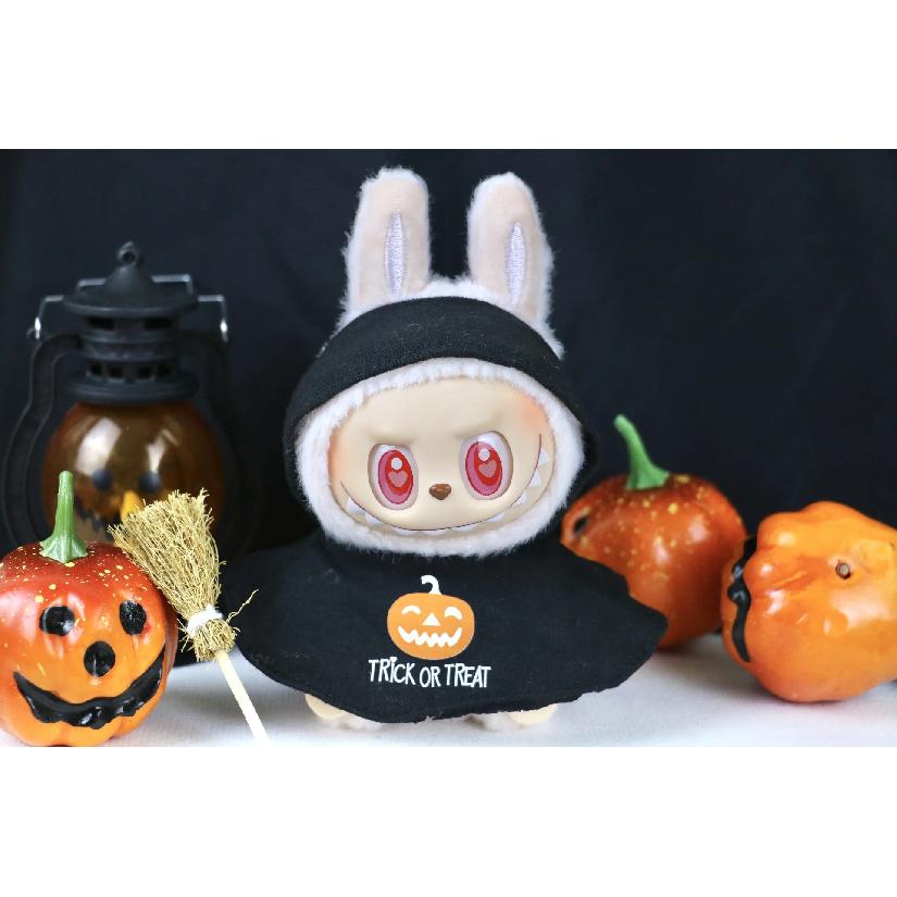 Halloween Atmosphere Pumpkin Cape for Labubu Cute Magic Broom Cloak Set Bat Decorative Button for 17cm Ladbubu Dolls Accessories
