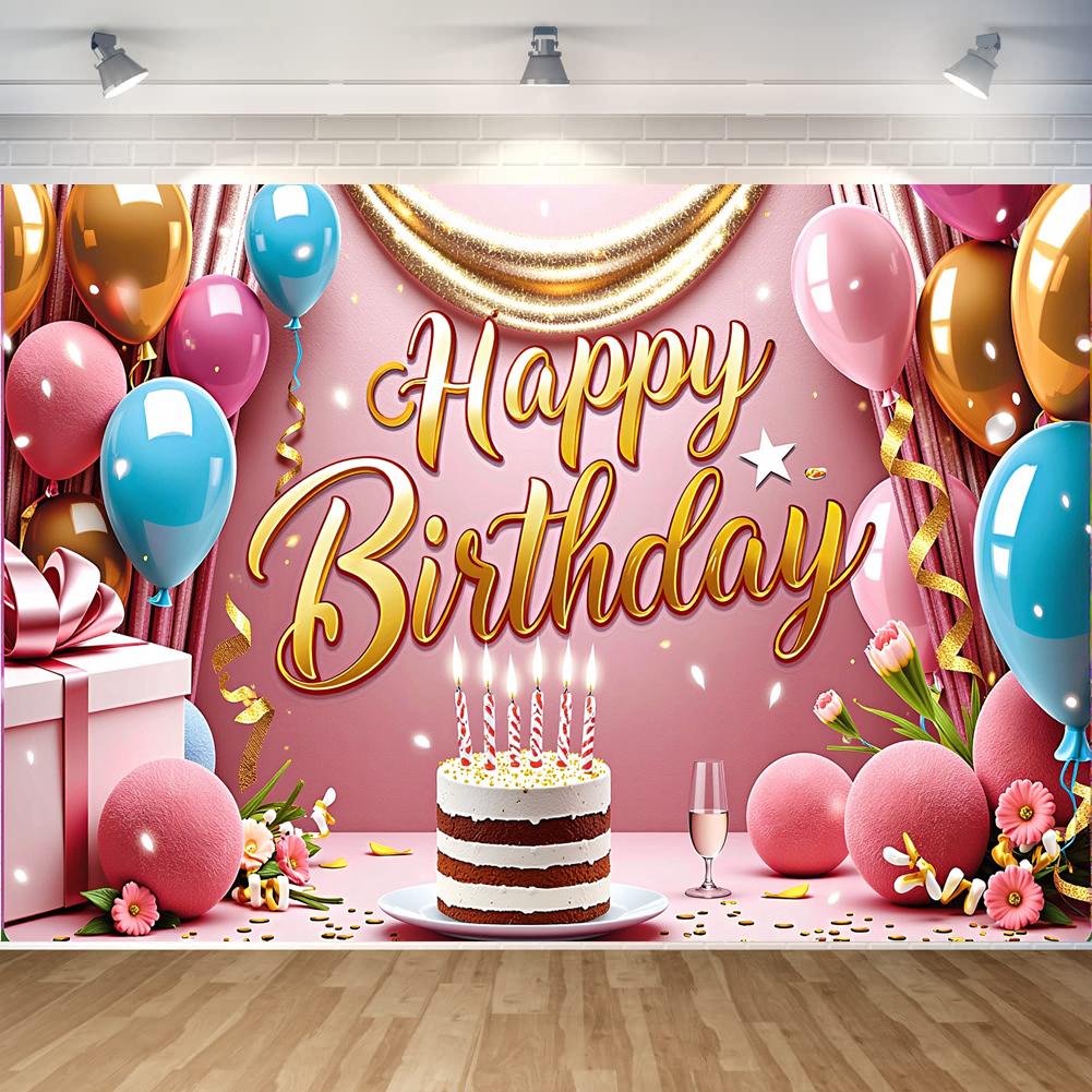 Баннер «С днем рождения» Украшение вечеринки по случаю дня рождения Фон Торт Воздушные шары Тема Флажки Украшения для юбилейной вечеринки
