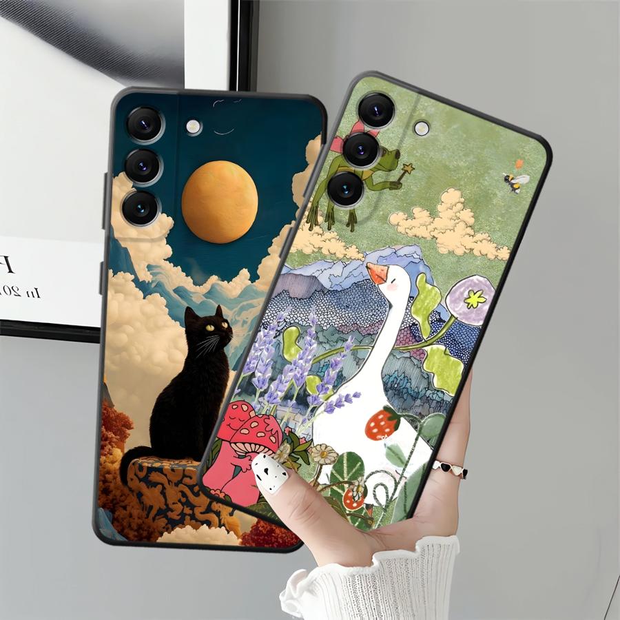 Мультяшный чехол Утка Кошка для Samsung Galaxy A55 A05 A53 A17 A52 A36 A57 A15 A37 A73 A51 A06 A25 A16 A23 Чехол для телефона A12 A70 A50 A41