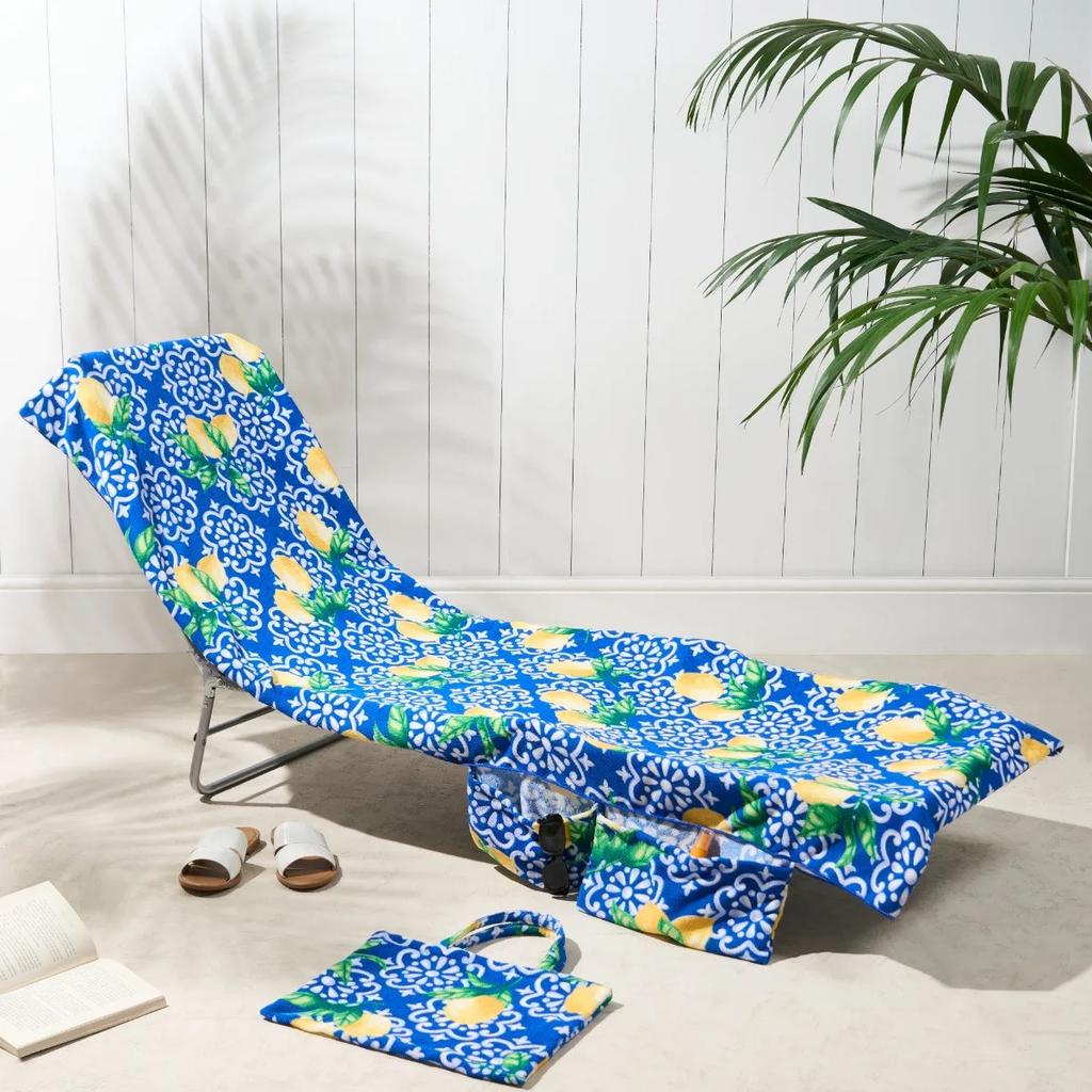 Microfiber Beach Towel Beach Chair Cover Adults Quick-drying Beach Towel Absorbent Chair Cover Outdoor Towel with Pockets