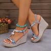 Mixed Colours Woven Spaghetti Straps Thick Platform Sandals Womens Summer Super High Heel Sandels Outdoor Beach Non-Slip Sandals
